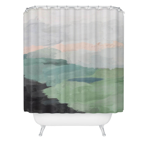 Rachel Elise Seafoam Green Mint Black Blush Shower Curtain