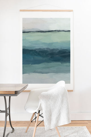 Rachel Elise Seafoam Green Mint Navy Blue Abstract Ocean Art Print And Hanger