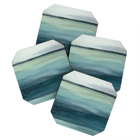 Rachel Elise Seafoam Green Mint Navy Blue Abstract Ocean Coaster Set