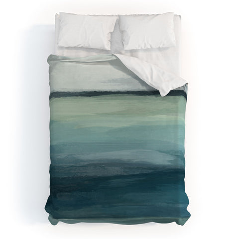 Rachel Elise Seafoam Green Mint Navy Blue Abstract Ocean Duvet Cover