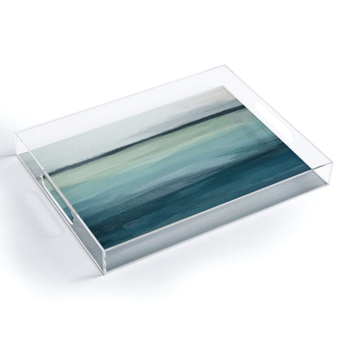 Rachel Elise Seafoam Green Mint Navy Blue Abstract Ocean Acrylic Tray