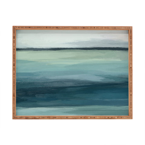 Rachel Elise Seafoam Green Mint Navy Blue Abstract Ocean Rectangular Tray