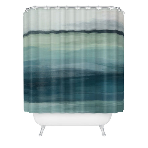 Rachel Elise Seafoam Green Mint Navy Blue Abstract Ocean Shower Curtain