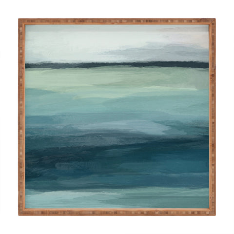 Rachel Elise Seafoam Green Mint Navy Blue Abstract Ocean Square Tray