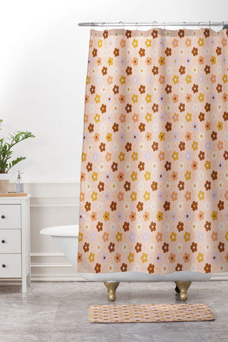 Rachel Szo Pink Daisy Pattern Shower Curtain And Mat