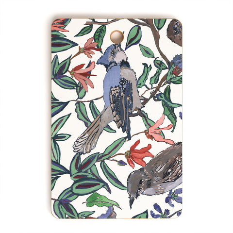 Rachelle Roberts Blue Bird Viney Leaf Cutting Board Rectangle