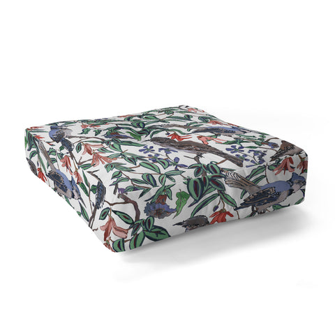 Rachelle Roberts Blue Bird Viney Leaf Floor Pillow Square