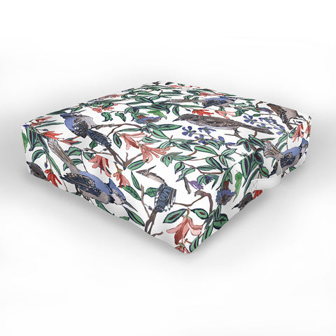 Rachelle Roberts Blue Bird Viney Leaf Outdoor Floor Cushion