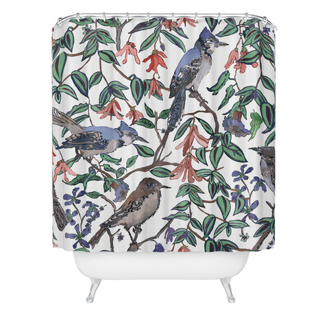 Rachelle Roberts Blue Bird Viney Leaf Shower Curtain