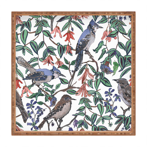 Rachelle Roberts Blue Bird Viney Leaf Square Tray