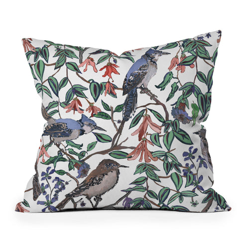 Rachelle Roberts Blue Bird Viney Leaf Throw Pillow
