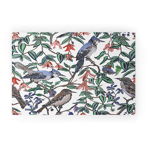 Rachelle Roberts Blue Bird Viney Leaf Welcome Mat