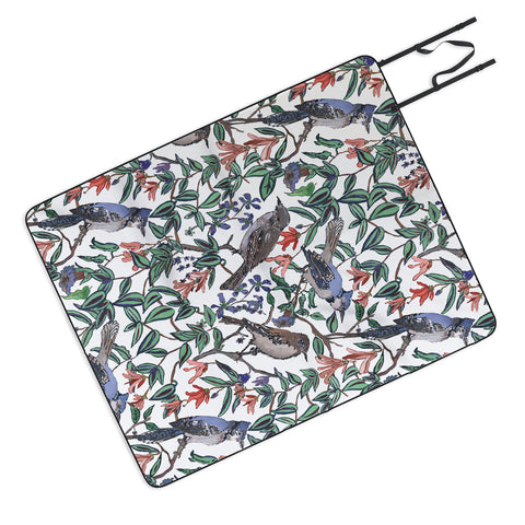 Rachelle Roberts Blue Bird Viney Leaf Picnic Blanket