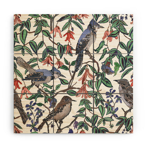 Rachelle Roberts Blue Bird Viney Leaf Wood Wall Mural