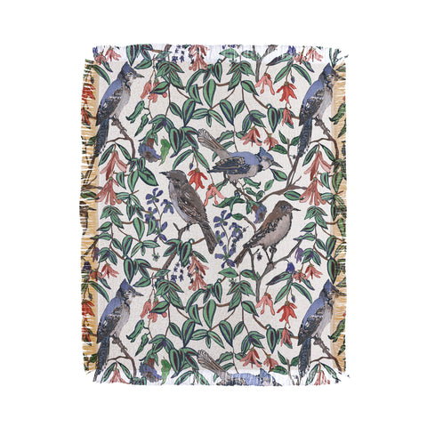 Rachelle Roberts Blue Bird Viney Leaf Throw Blanket