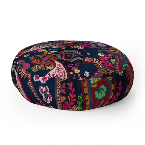 Rachelle Roberts Boho Paisley Navy Floor Pillow Round