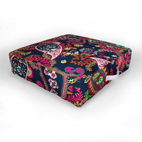 Rachelle Roberts Boho Paisley Navy Outdoor Floor Cushion