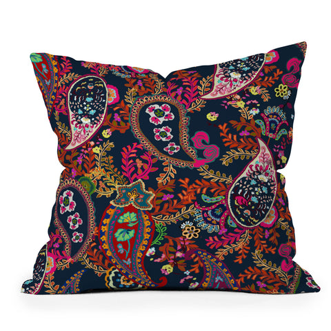Rachelle Roberts Boho Paisley Navy Throw Pillow