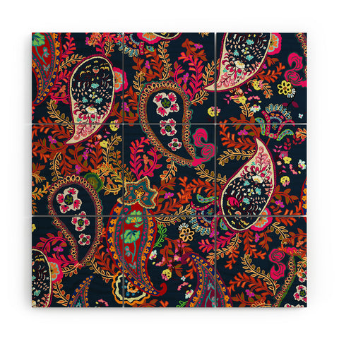 Rachelle Roberts Boho Paisley Navy Wood Wall Mural