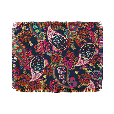 Rachelle Roberts Boho Paisley Navy Throw Blanket