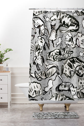 Rachelle Roberts Charming Cats And Dogs Shower Curtain And Mat