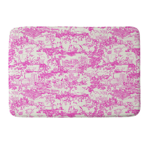 Rachelle Roberts Farm Land Toile In Pink Memory Foam Bath Mat