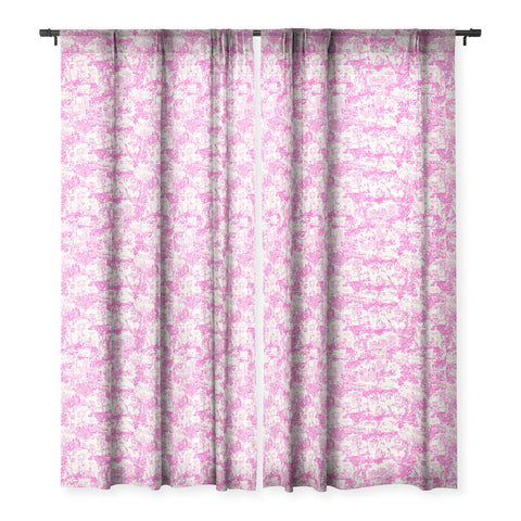 Rachelle Roberts Farm Land Toile In Pink Sheer Window Curtain