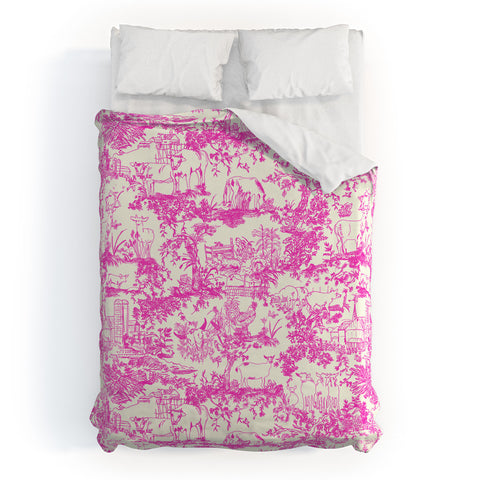 Rachelle Roberts Farm Land Toile In Pink Duvet Cover