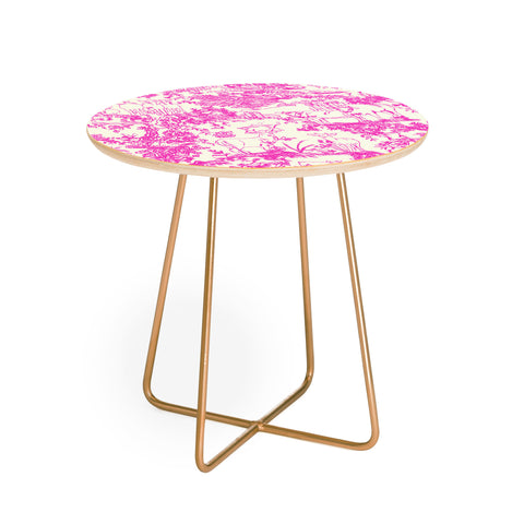 Rachelle Roberts Farm Land Toile In Pink Round Side Table