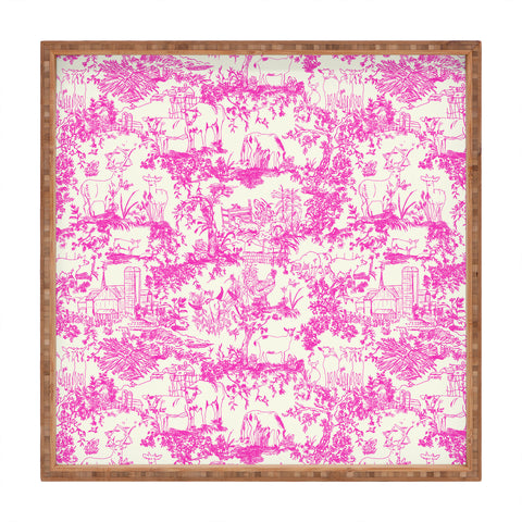 Rachelle Roberts Farm Land Toile In Pink Square Tray
