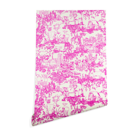 Rachelle Roberts Farm Land Toile In Pink Wallpaper
