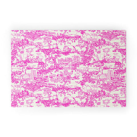 Rachelle Roberts Farm Land Toile In Pink Welcome Mat