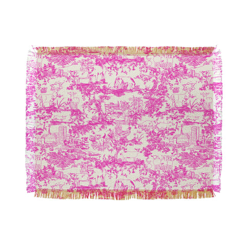 Rachelle Roberts Farm Land Toile In Pink Throw Blanket