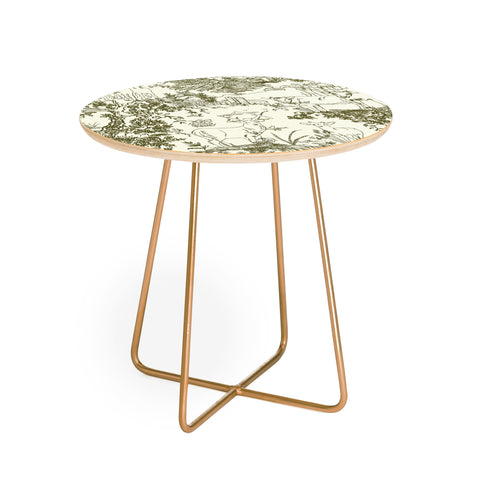 Rachelle Roberts Farm Land Toile In Vintage Green Round Side Table