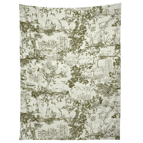 Rachelle Roberts Farm Land Toile In Vintage Green Tapestry