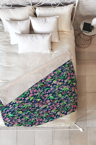 Rachelle Roberts Hydrangea Flower Print Fleece Throw Blanket