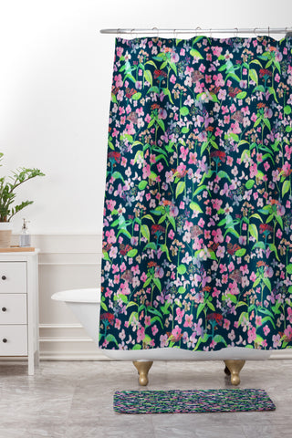 Rachelle Roberts Hydrangea Flower Print Shower Curtain And Mat