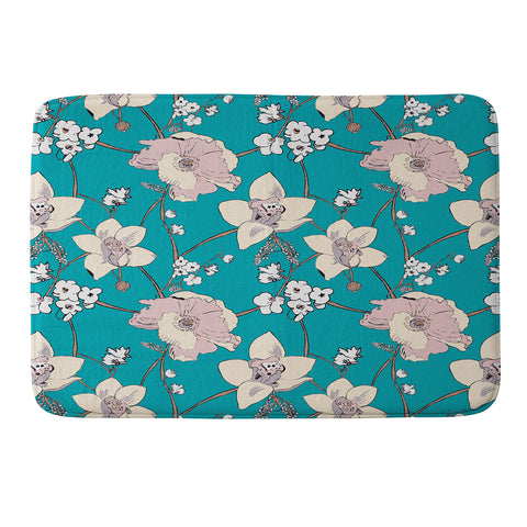 Rachelle Roberts Painted Poppy In Turquoise Memory Foam Bath Mat