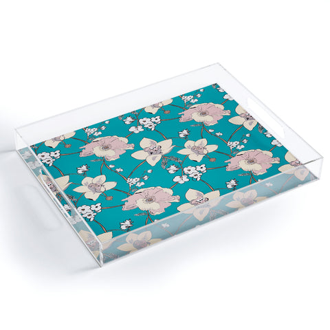 Rachelle Roberts Painted Poppy In Turquoise Acrylic Tray