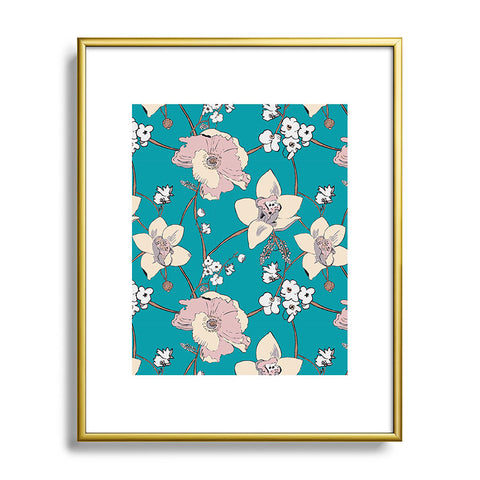 Rachelle Roberts Painted Poppy In Turquoise Metal Framed Art Print