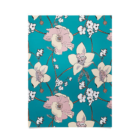 Rachelle Roberts Painted Poppy In Turquoise Poster