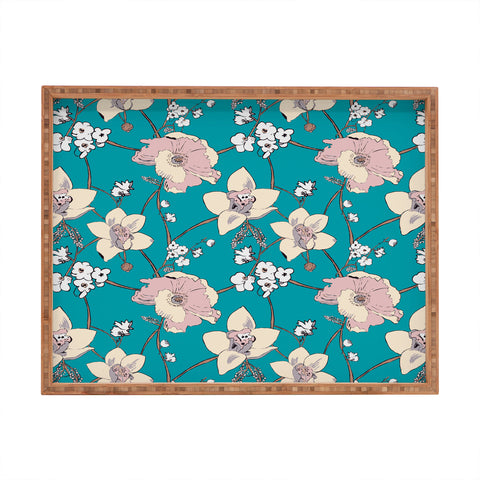 Rachelle Roberts Painted Poppy In Turquoise Rectangular Tray
