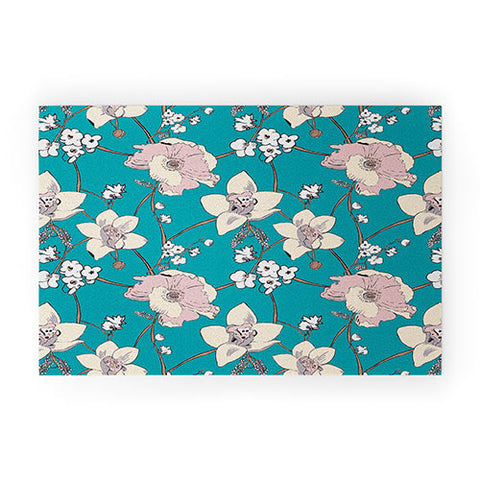 Rachelle Roberts Painted Poppy In Turquoise Welcome Mat