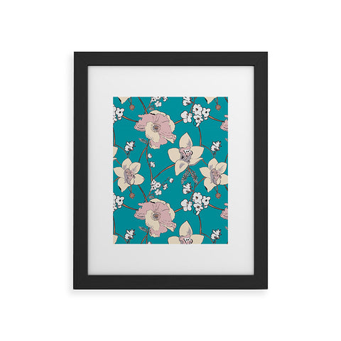 Rachelle Roberts Painted Poppy In Turquoise Framed Art Print