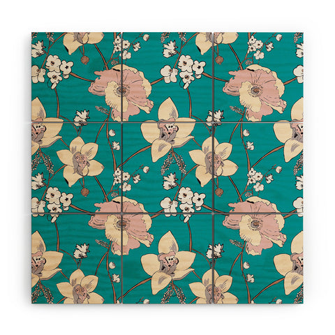 Rachelle Roberts Painted Poppy In Turquoise Wood Wall Mural