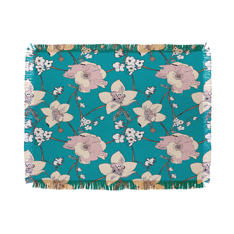 Rachelle Roberts Painted Poppy In Turquoise Throw Blanket