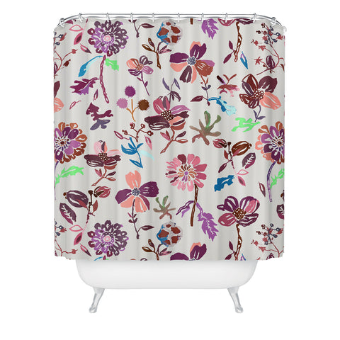 Rachelle Roberts Zinnia Folk Floral Shower Curtain