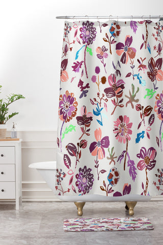 Rachelle Roberts Zinnia Folk Floral Shower Curtain And Mat