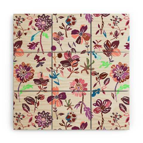 Rachelle Roberts Zinnia Folk Floral Wood Wall Mural