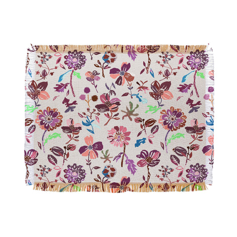 Rachelle Roberts Zinnia Folk Floral Throw Blanket